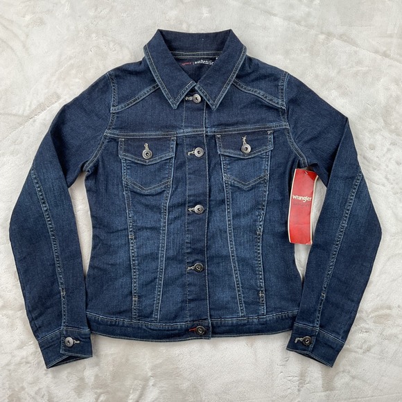 Wrangler Jackets & Blazers - Wrangler Authentics Womens Dark Wash Stretch Denim Trucker Jacket SMALL NWT